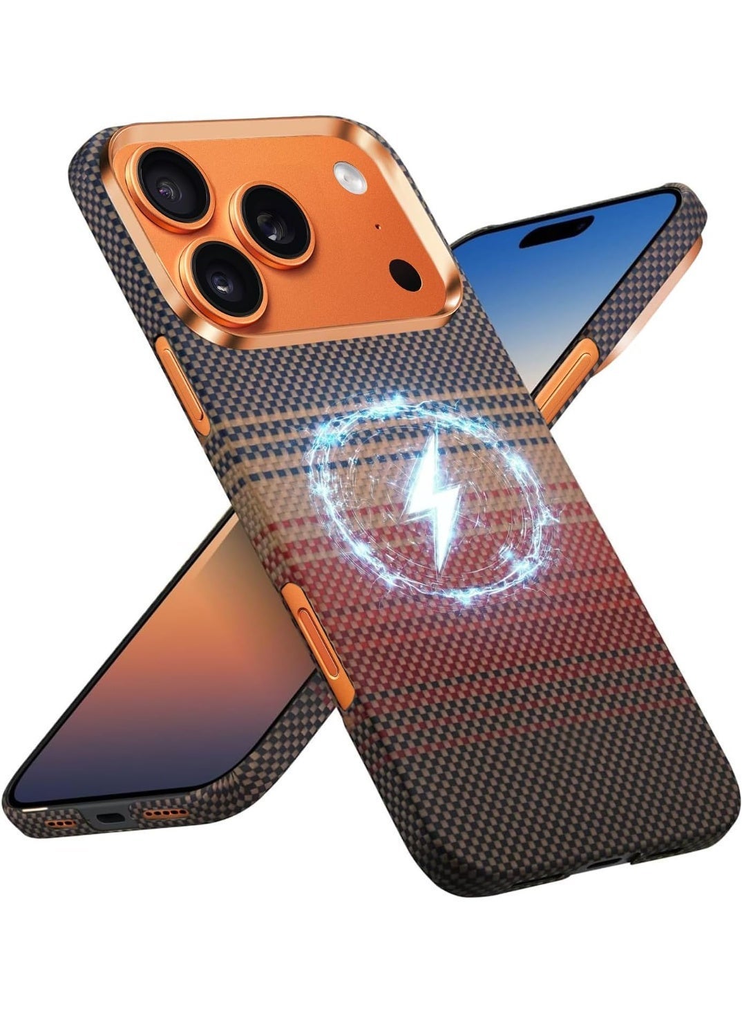 YJ FOR iPhone 17 Pro Max Case: Carbon Fiber Texture Magnetic Charging Compatible - Ultra Slim Lightweight Shockproof - Stylish Minimalist Design for Business Professionals (Gold, 17 Pro Max)